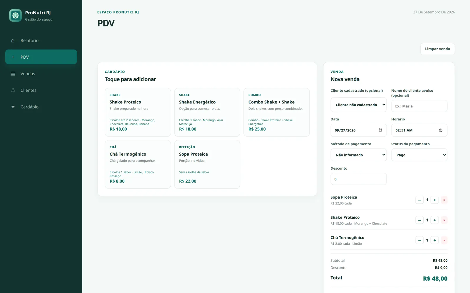 PDV do Espaço ProNutri RJ no computador